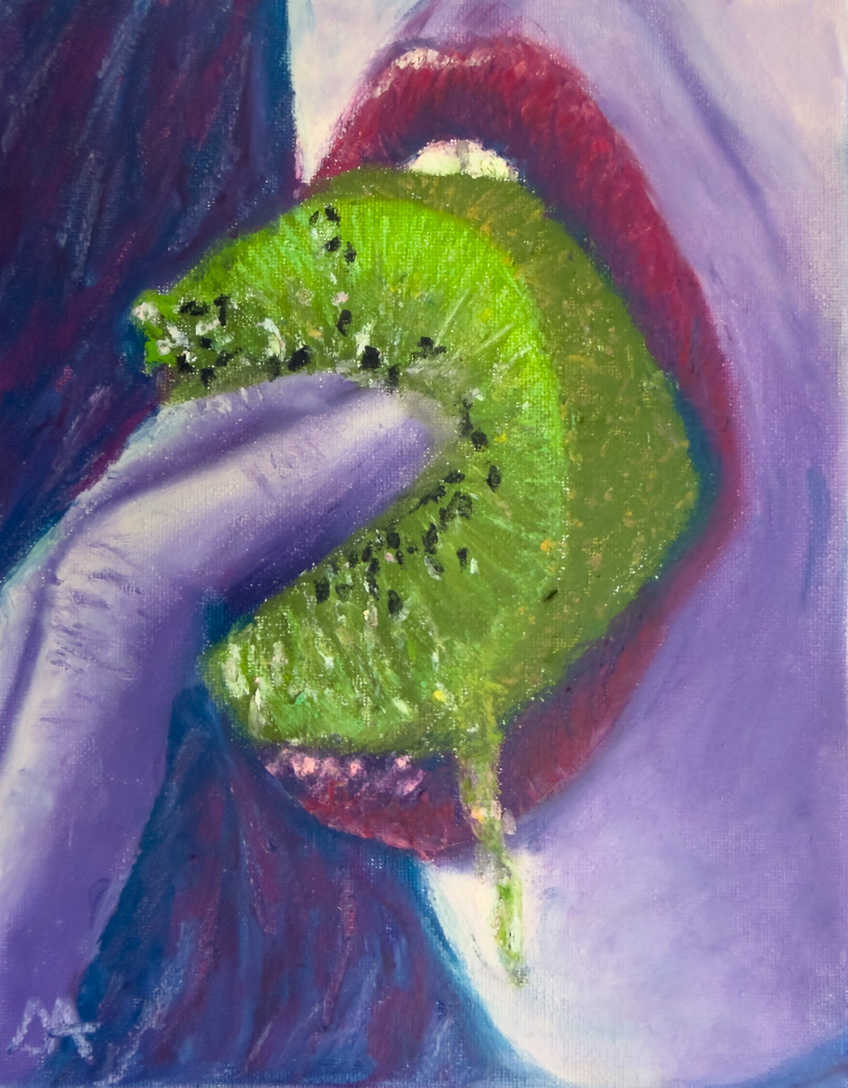 ORIGINAL "Hooked" - 8 x 10" oil pastel canvas