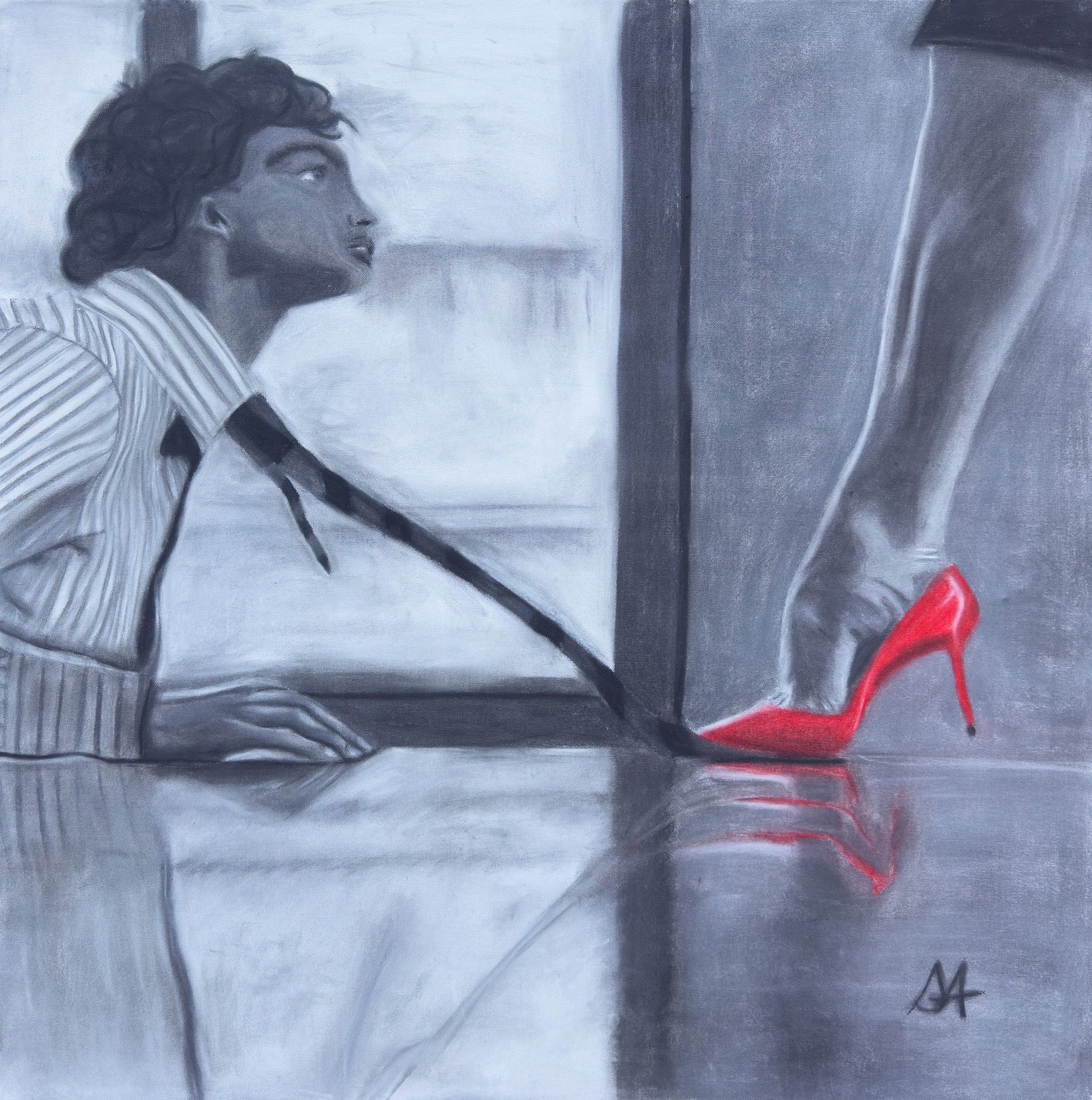 ORIGINAL - Leashed 36 x 36" oil pastel canvas