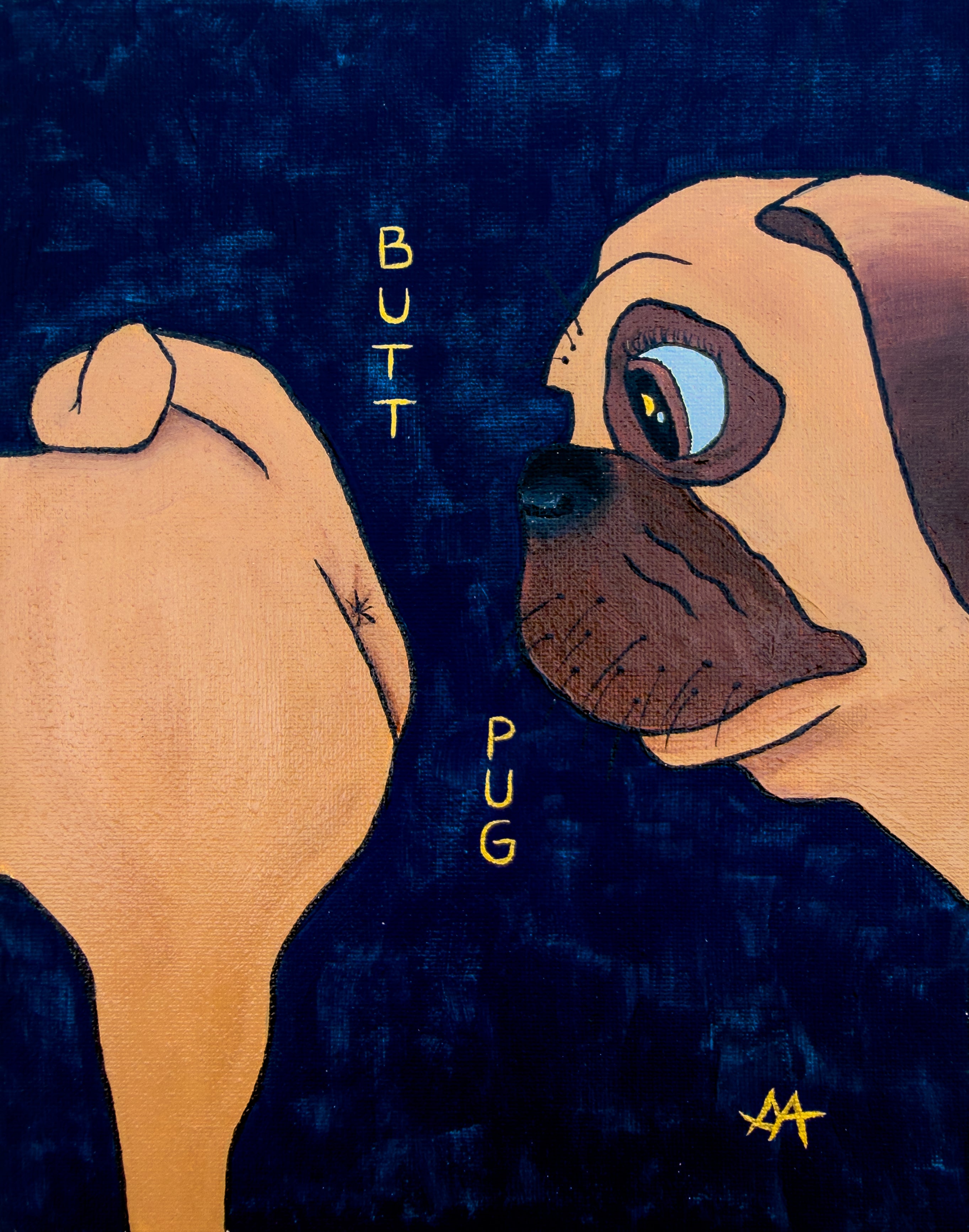 ORIGINAL - "Butt Pug" Canvas 8 x 10"